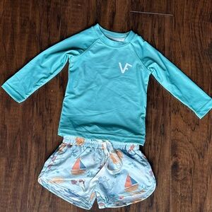 Velvet Kids Swim Rashguard Set - Aqua and White